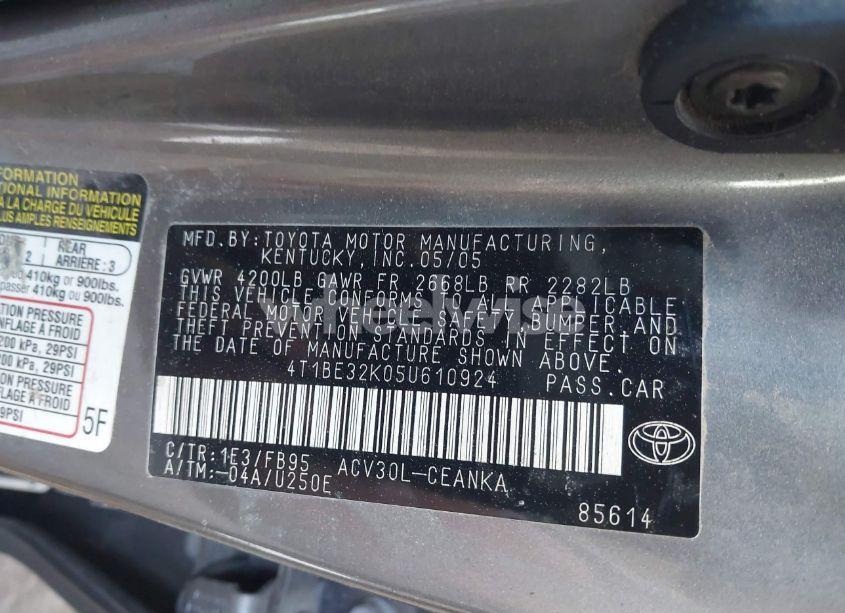 Photo 9 of 2005 Toyota Camry LE (VIN 4T1BE32K05U610924)