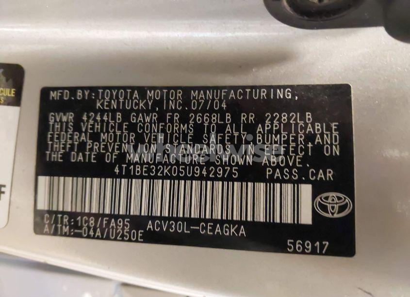 Photo 9 of 2005 Toyota Camry XLE (VIN 4T1BE32K05U942975)