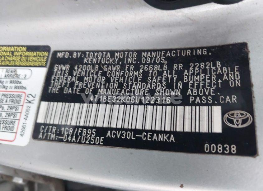 Photo 9 of 2006 Toyota Camry LE (VIN 4T1BE32K06U122316)