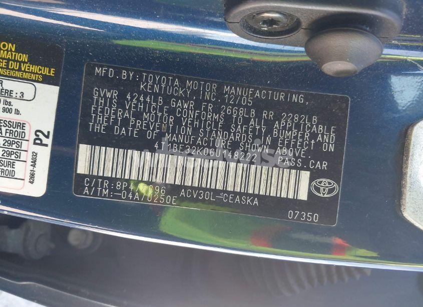 Photo 9 of 2006 Toyota Camry SE (VIN 4T1BE32K06U148222)