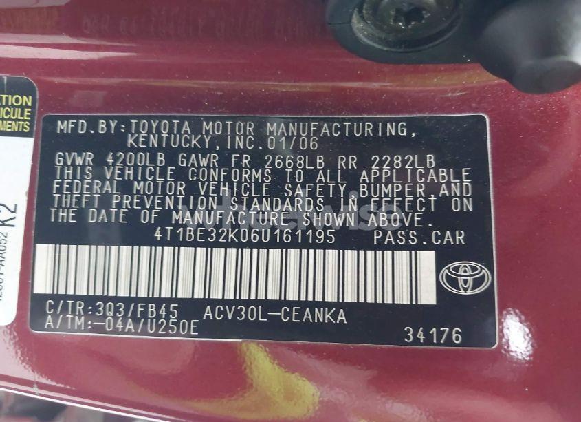 Photo 9 of 2006 Toyota Camry LE (VIN 4T1BE32K06U161195)