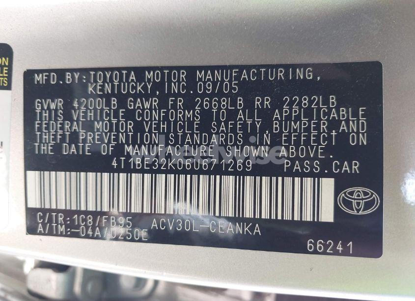 Photo 9 of 2006 Toyota Camry LE (VIN 4T1BE32K06U671269)