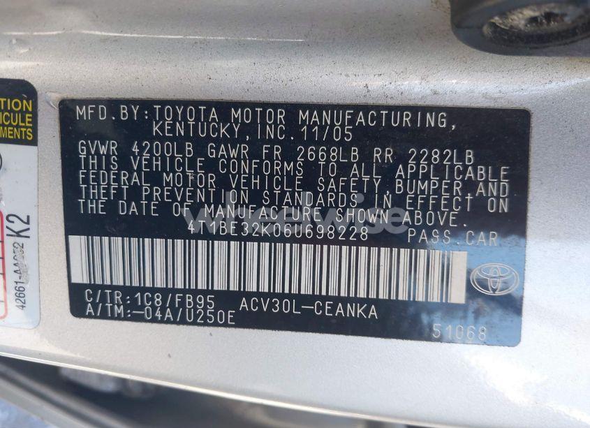 Photo 9 of 2006 Toyota Camry LE (VIN 4T1BE32K06U698228)