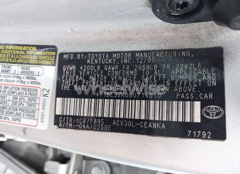 Photo 9 of 2006 Toyota Camry LE (VIN 4T1BE32K06U714010)