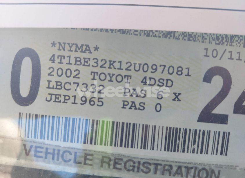 Photo 12 of 2002 Toyota Camry LE (VIN 4T1BE32K12U097081)