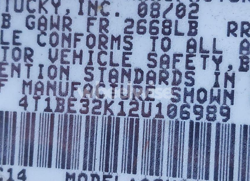 Photo 9 of 2002 Toyota Camry SE (VIN 4T1BE32K12U106989)