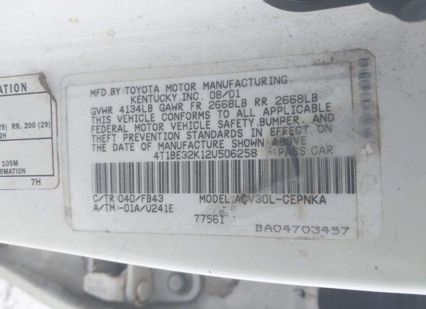 Photo 9 of 2002 Toyota Camry LE (VIN 4T1BE32K12U506258)