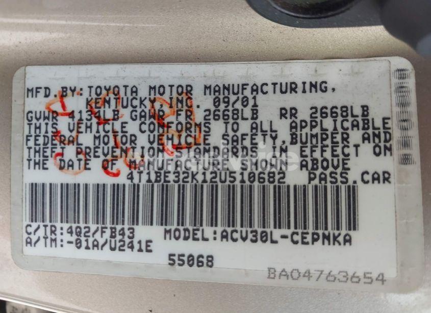 Photo 9 of 2002 Toyota Camry LE (VIN 4T1BE32K12U510682)