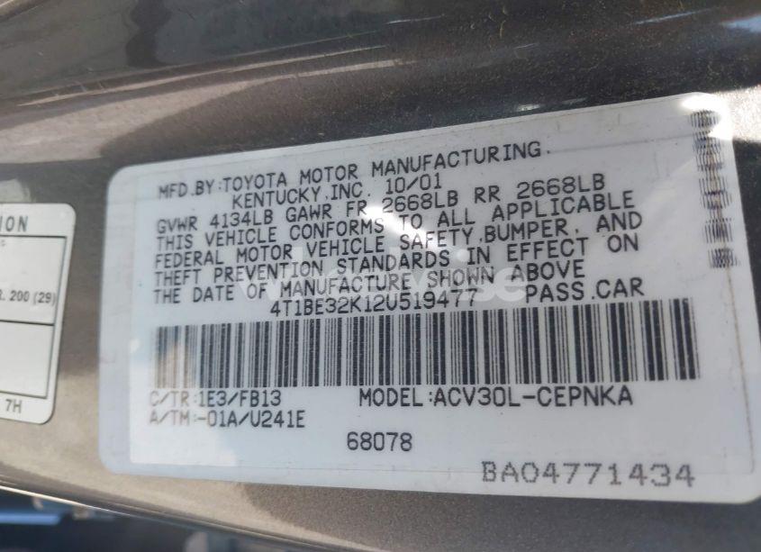 Photo 9 of 2002 Toyota Camry LE (VIN 4T1BE32K12U519477)