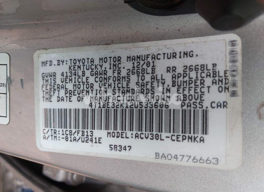 Photo 9 of 2002 Toyota Camry LE (VIN 4T1BE32K12U533606)