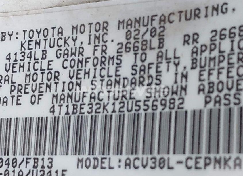 Photo 9 of 2002 Toyota Camry LE (VIN 4T1BE32K12U556982)