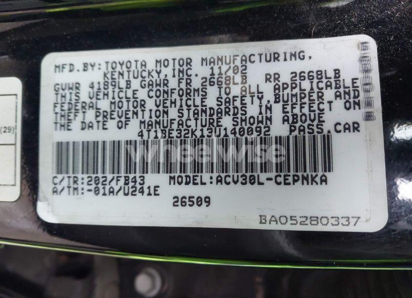 Photo 9 of 2003 Toyota Camry LE (VIN 4T1BE32K13U140092)