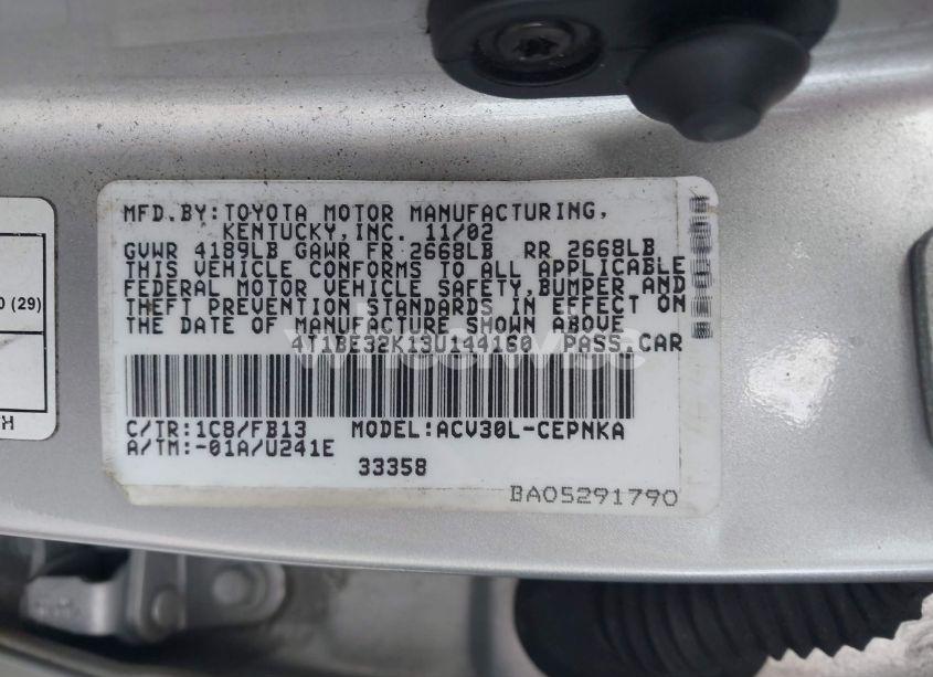 Photo 9 of 2003 Toyota Camry LE (VIN 4T1BE32K13U144160)