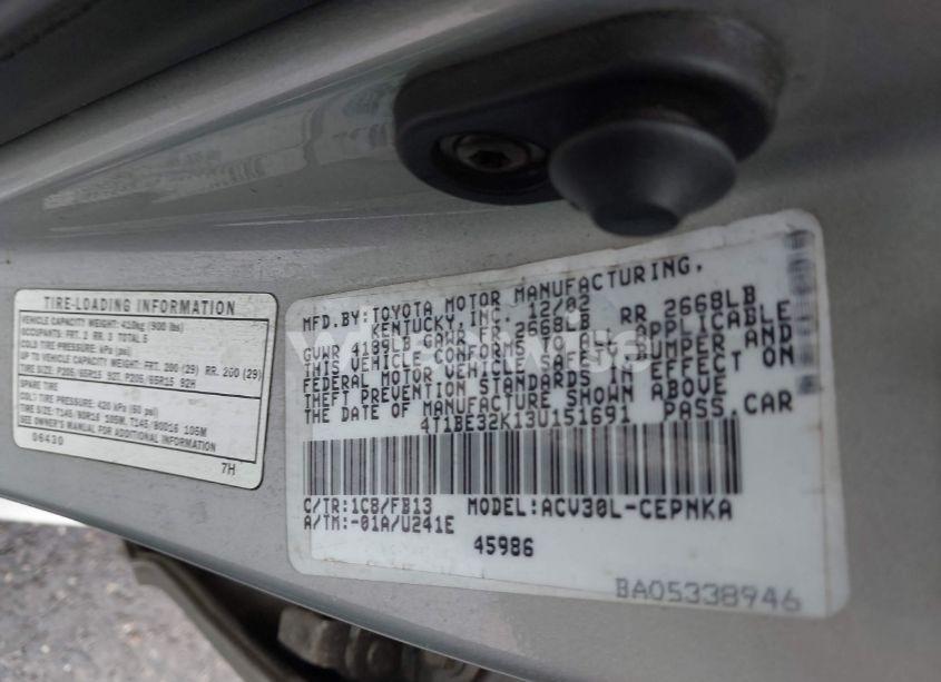 Photo 9 of 2003 Toyota Camry LE (VIN 4T1BE32K13U151691)