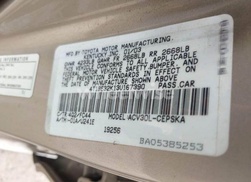 Photo 9 of 2003 Toyota Camry SE (VIN 4T1BE32K13U167390)