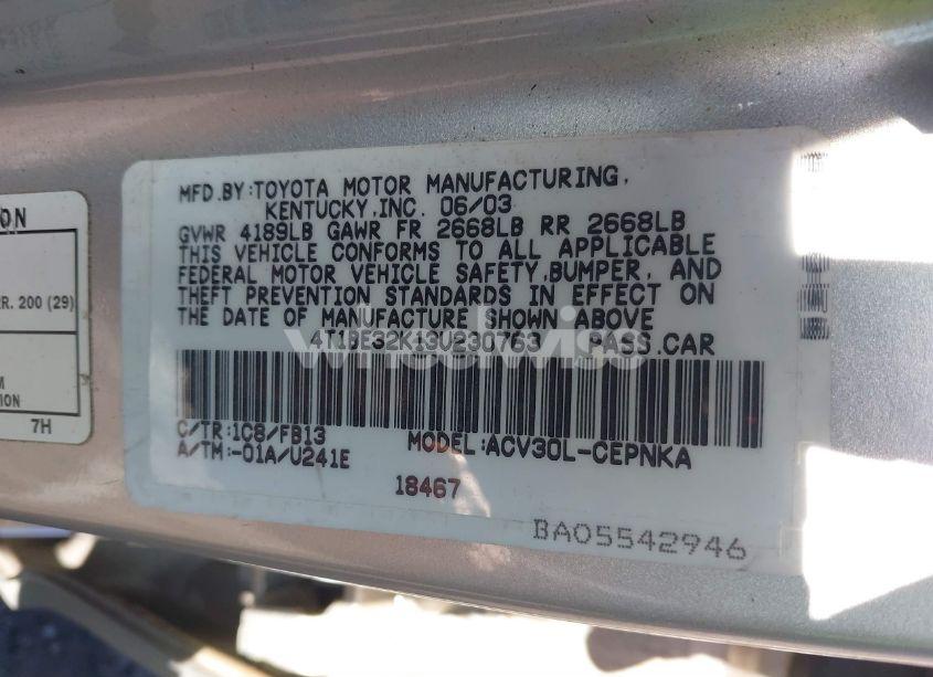 Photo 9 of 2003 Toyota Camry LE (VIN 4T1BE32K13U230763)