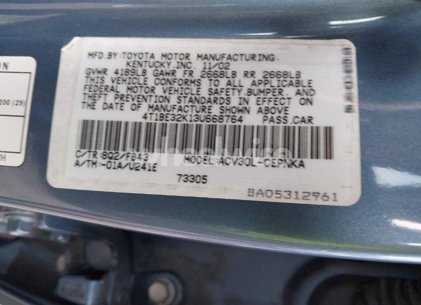 Photo 9 of 2003 Toyota Camry LE (VIN 4T1BE32K13U668764)