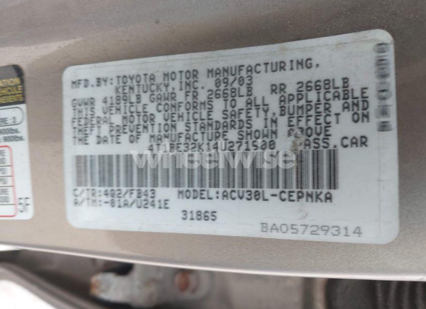 Photo 9 of 2004 Toyota Camry LE (VIN 4T1BE32K14U271900)