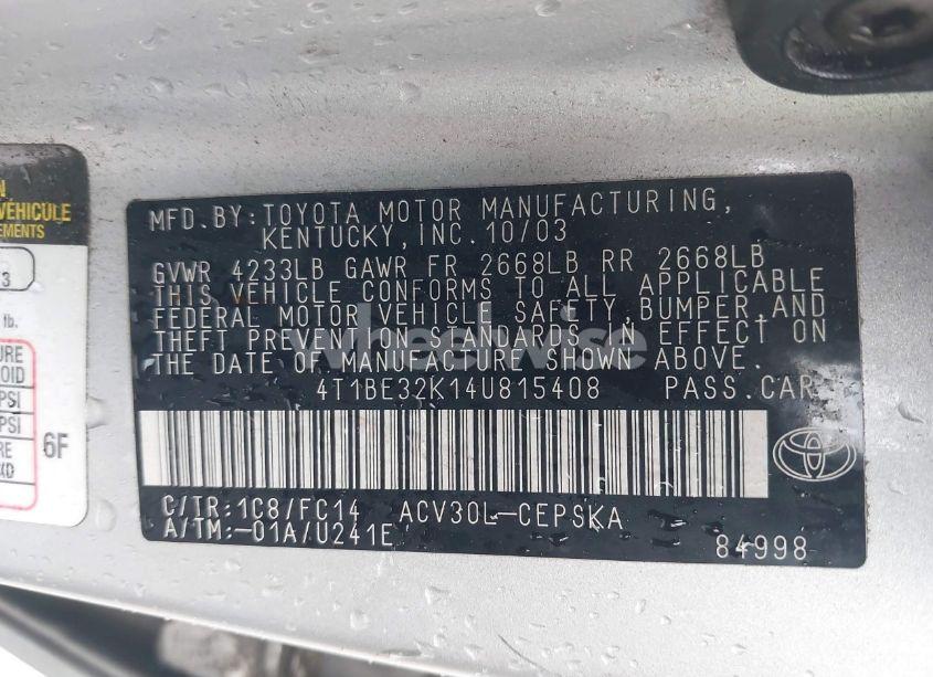 Photo 9 of 2004 Toyota Camry SE (VIN 4T1BE32K14U815408)