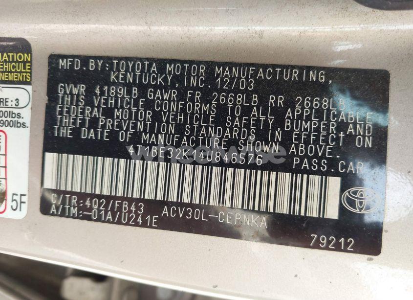 Photo 9 of 2004 Toyota Camry LE (VIN 4T1BE32K14U846576)