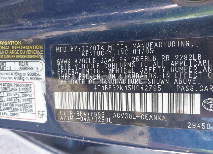 Photo 9 of 2005 Toyota Camry LE (VIN 4T1BE32K15U042795)