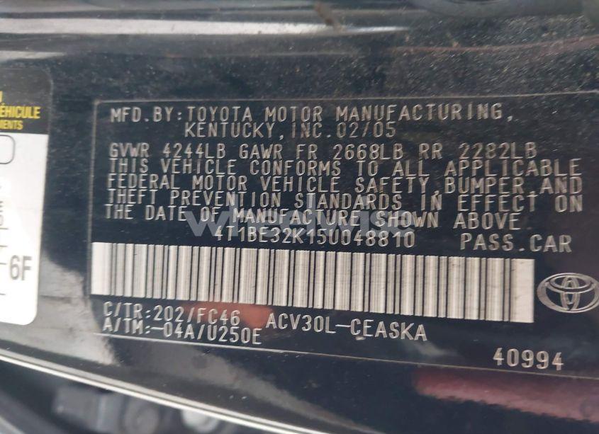 Photo 9 of 2005 Toyota Camry SE (VIN 4T1BE32K15U048810)
