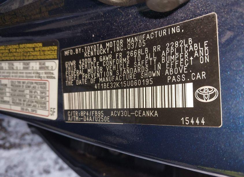 Photo 9 of 2005 Toyota Camry LE (VIN 4T1BE32K15U060195)