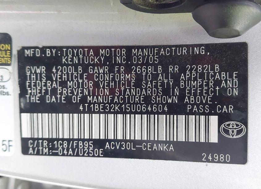 Photo 9 of 2005 Toyota Camry LE (VIN 4T1BE32K15U064604)
