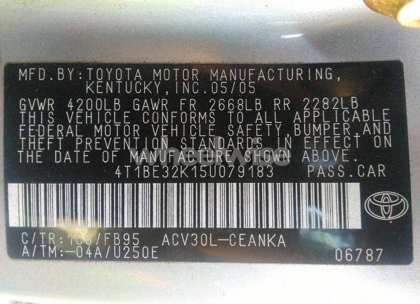 Photo 9 of 2005 Toyota Camry LE (VIN 4T1BE32K15U079183)