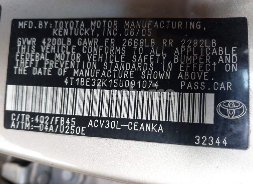 Photo 9 of 2005 Toyota Camry LE (VIN 4T1BE32K15U091074)