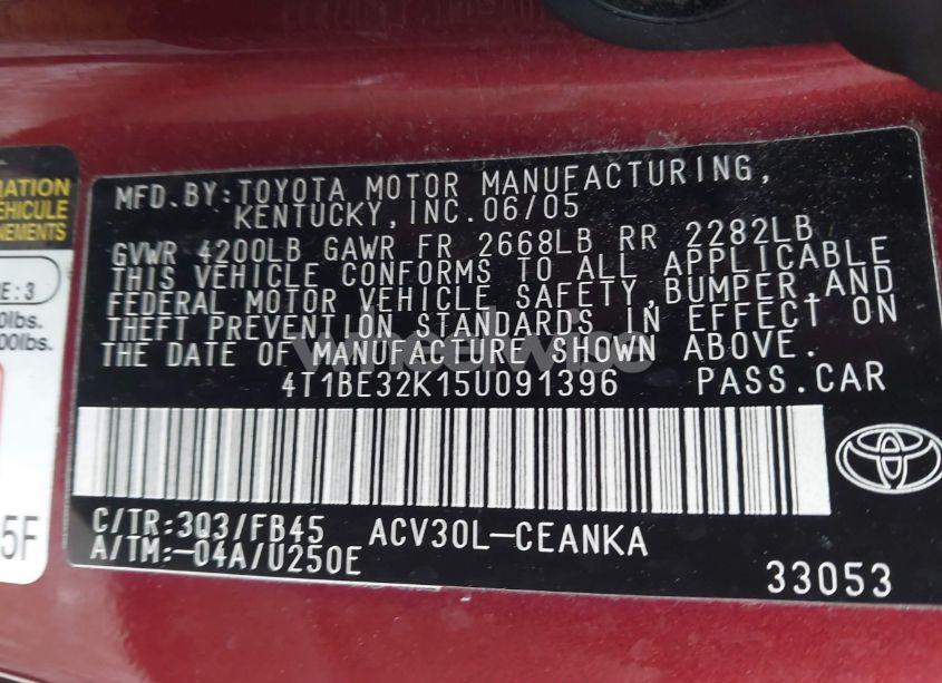 Photo 9 of 2005 Toyota Camry LE (VIN 4T1BE32K15U091396)