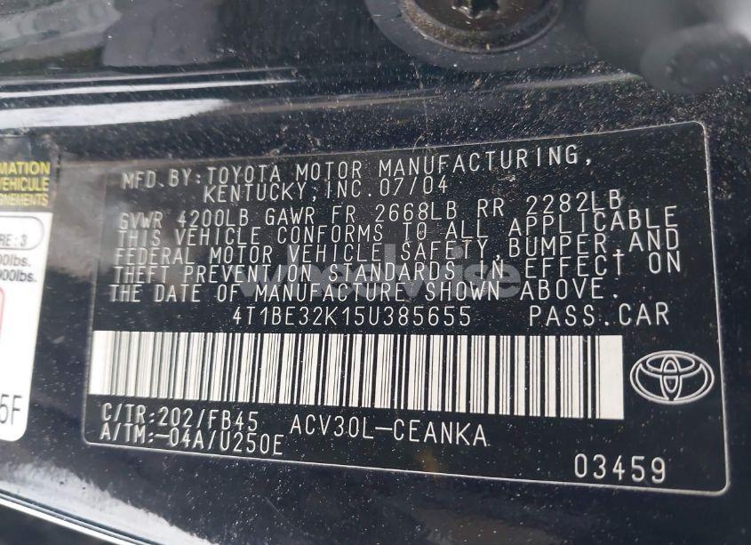Photo 9 of 2005 Toyota Camry LE (VIN 4T1BE32K15U385655)