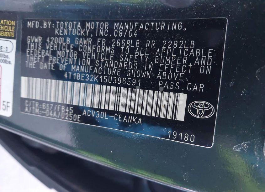 Photo 9 of 2005 Toyota Camry LE/XLE/SE (VIN 4T1BE32K15U396591)