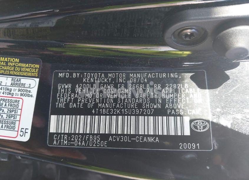 Photo 9 of 2005 Toyota Camry LE (VIN 4T1BE32K15U397207)