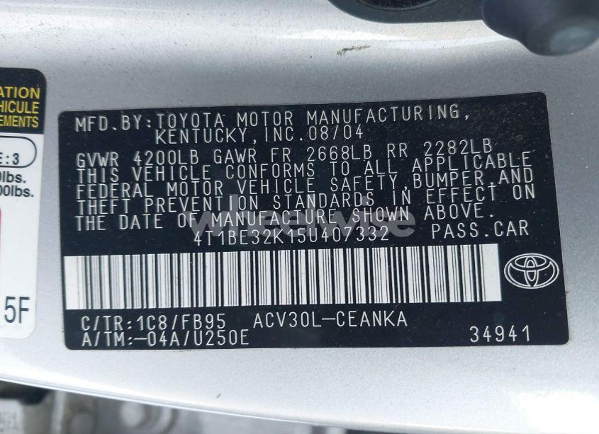 Photo 9 of 2005 Toyota Camry LE (VIN 4T1BE32K15U407332)