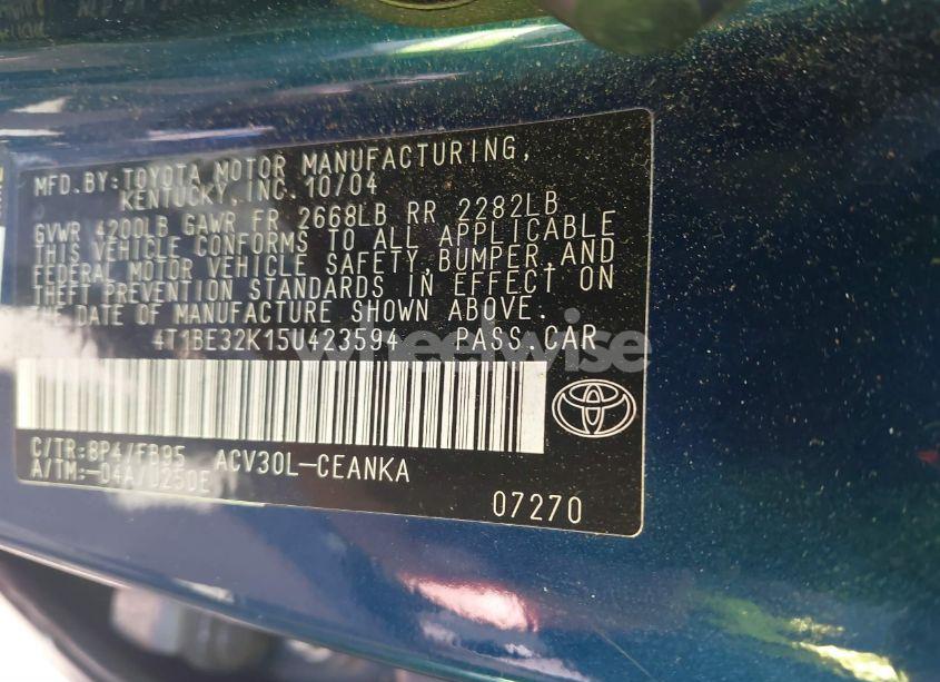 Photo 9 of 2005 Toyota Camry LE (VIN 4T1BE32K15U423594)