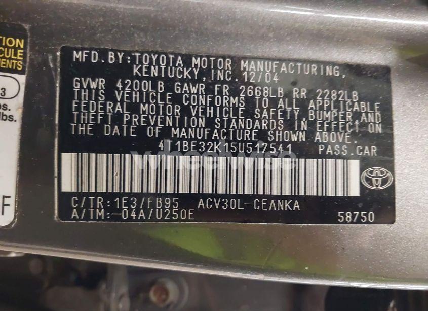 Photo 9 of 2005 Toyota Camry LE (VIN 4T1BE32K15U517541)