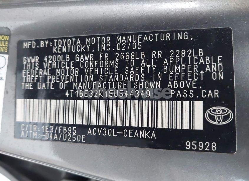Photo 9 of 2005 Toyota Camry LE (VIN 4T1BE32K15U544349)