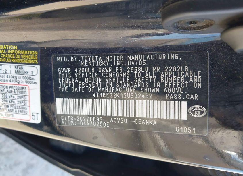 Photo 9 of 2005 Toyota Camry STD (VIN 4T1BE32K15U592482)