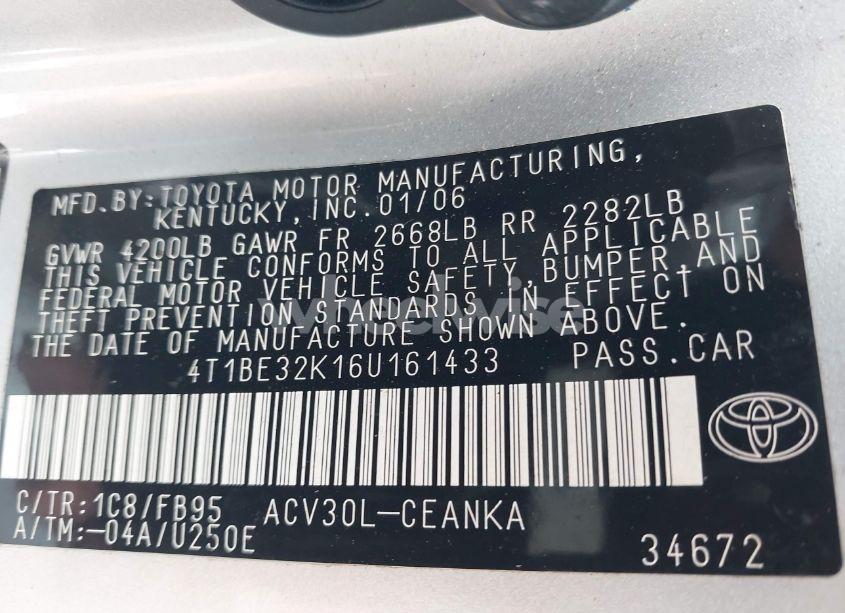 Photo 9 of 2006 Toyota Camry LE (VIN 4T1BE32K16U161433)