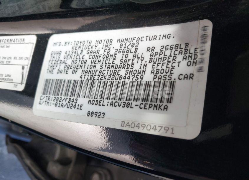 Photo 9 of 2002 Toyota Camry LE (VIN 4T1BE32K22U044759)