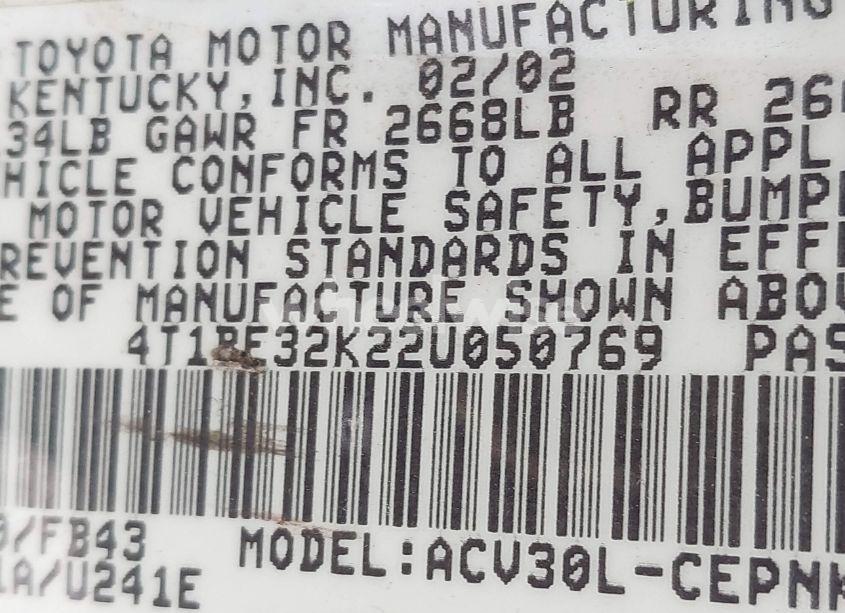 Photo 9 of 2002 Toyota Camry LE (VIN 4T1BE32K22U050769)