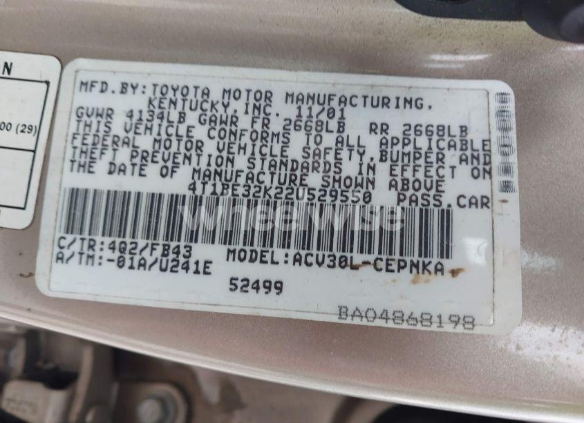 Photo 9 of 2002 Toyota Camry LE (VIN 4T1BE32K22U529550)