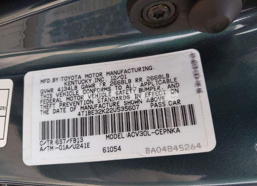 Photo 9 of 2002 Toyota Camry LE (VIN 4T1BE32K22U535607)