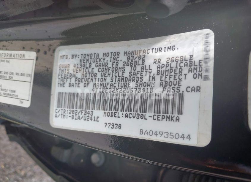 Photo 9 of 2002 Toyota Camry LE (VIN 4T1BE32K22U573418)