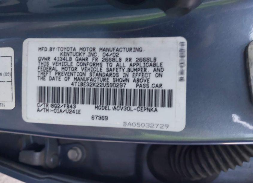 Photo 9 of 2002 Toyota Camry LE (VIN 4T1BE32K22U590297)