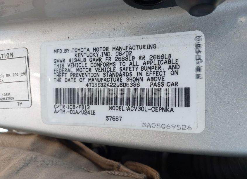 Photo 9 of 2002 Toyota Camry LE (VIN 4T1BE32K22U606336)