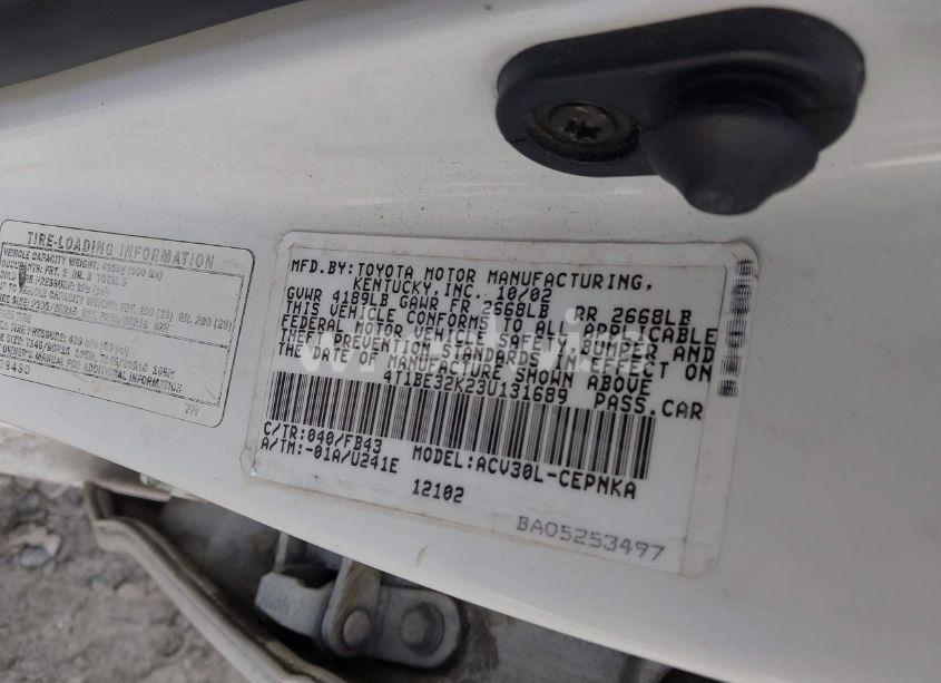 Photo 9 of 2003 Toyota Camry LE (VIN 4T1BE32K23U131689)