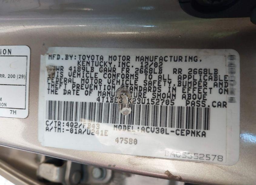 Photo 9 of 2003 Toyota Camry LE (VIN 4T1BE32K23U152705)