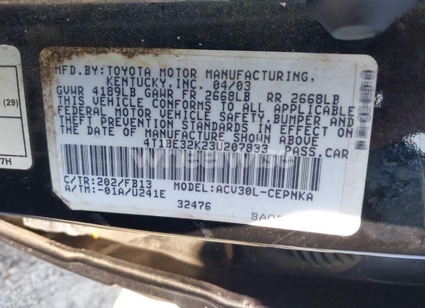 Photo 9 of 2003 Toyota Camry LE (VIN 4T1BE32K23U207833)